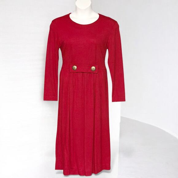 Vintage Chansonetta Wool Midi Dress Sz Medium Red A-Line Artisan Minimalist USA - Picture 11 of 11